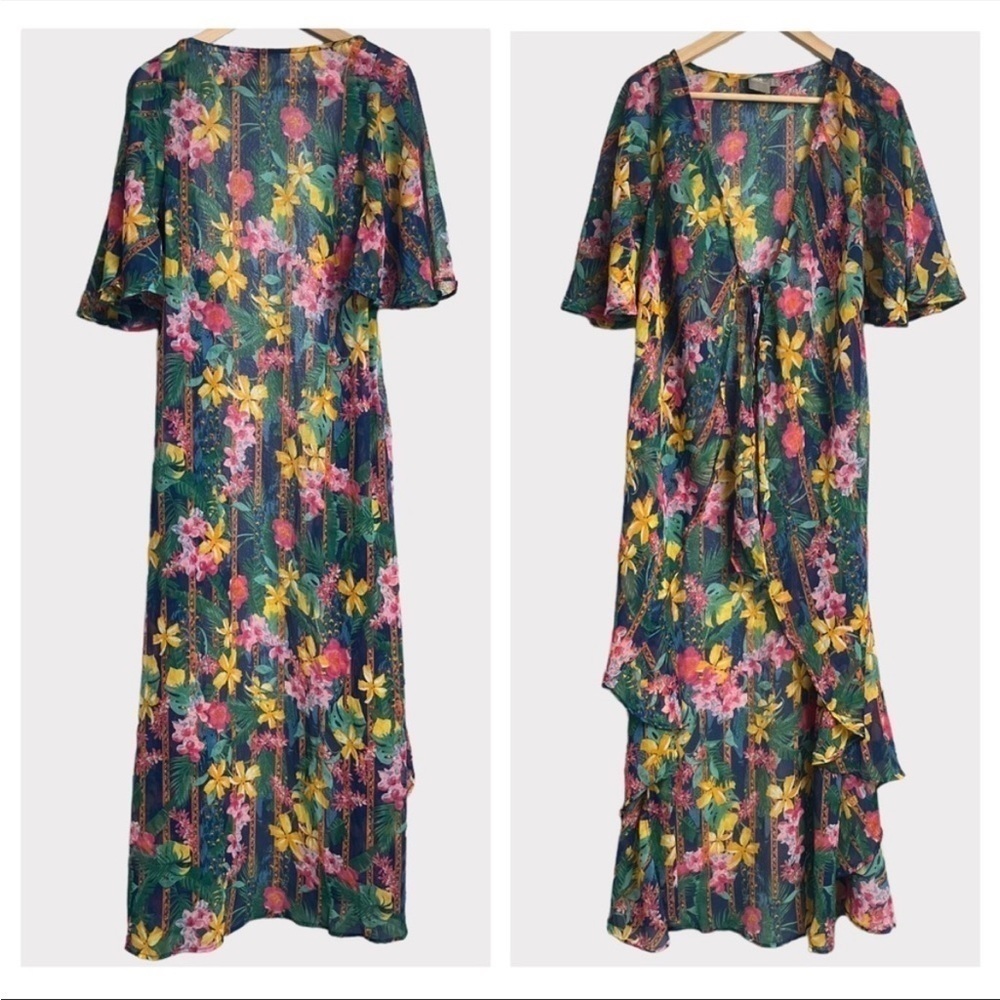 ASOS Floral Green Yellow Pink Beach Coverup